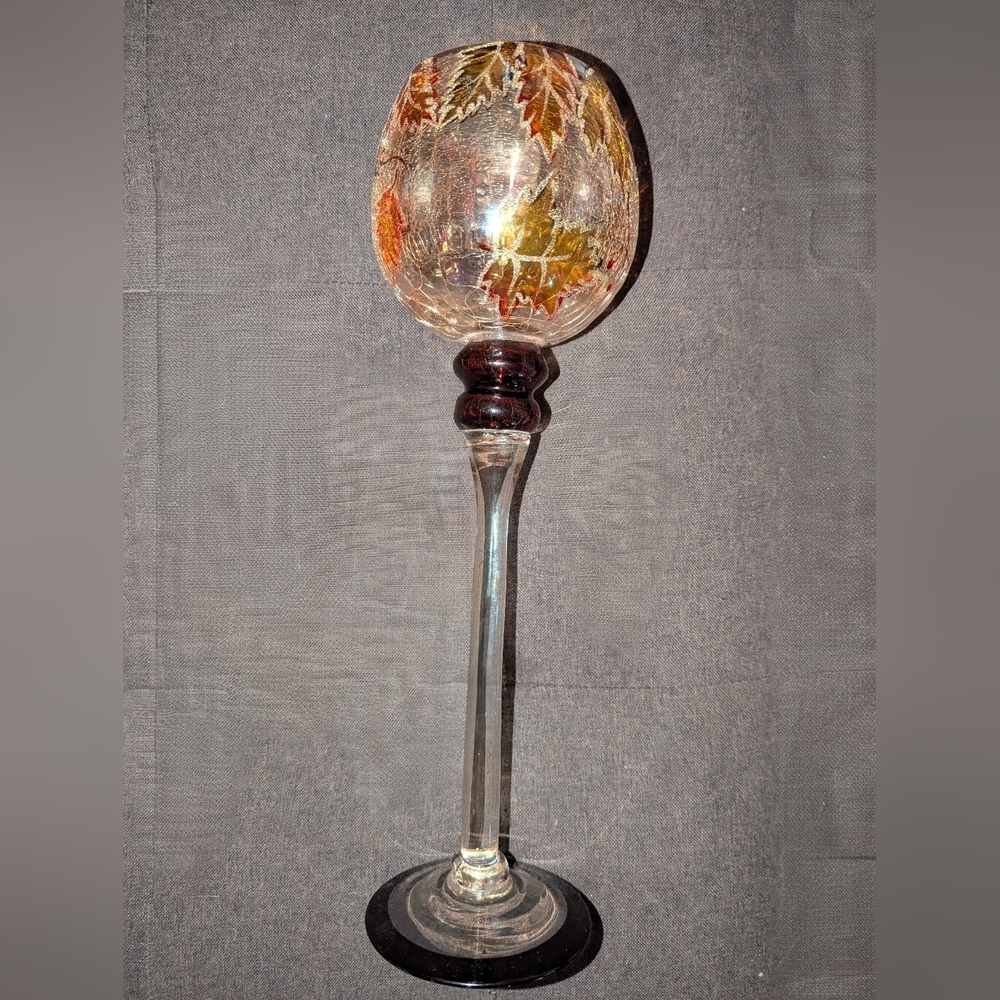 Elegant Autumn Leaf Glass Candle Holder